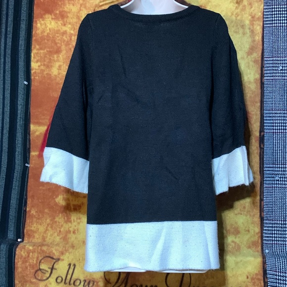 H&M-women’s black w/white trim acrylic blend 3/4 sleeve crewneck sweater - Picture 5 of 9